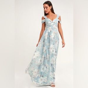 NWT Lulu's Make Me Move light blue floral print maxi dress in XS. Never worn.